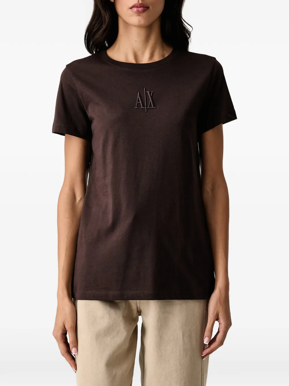 Armani Exchange T-shirt met geborduurd logo Bruin