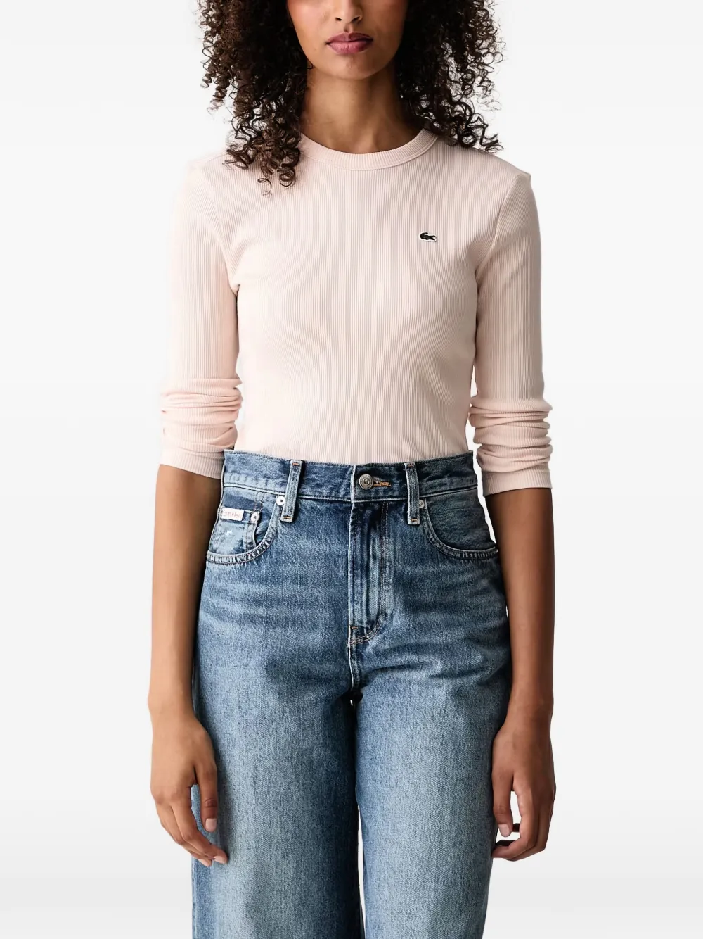 Lacoste slim-fit Ribbed Cotton T-shirt | Pink | FARFETCH