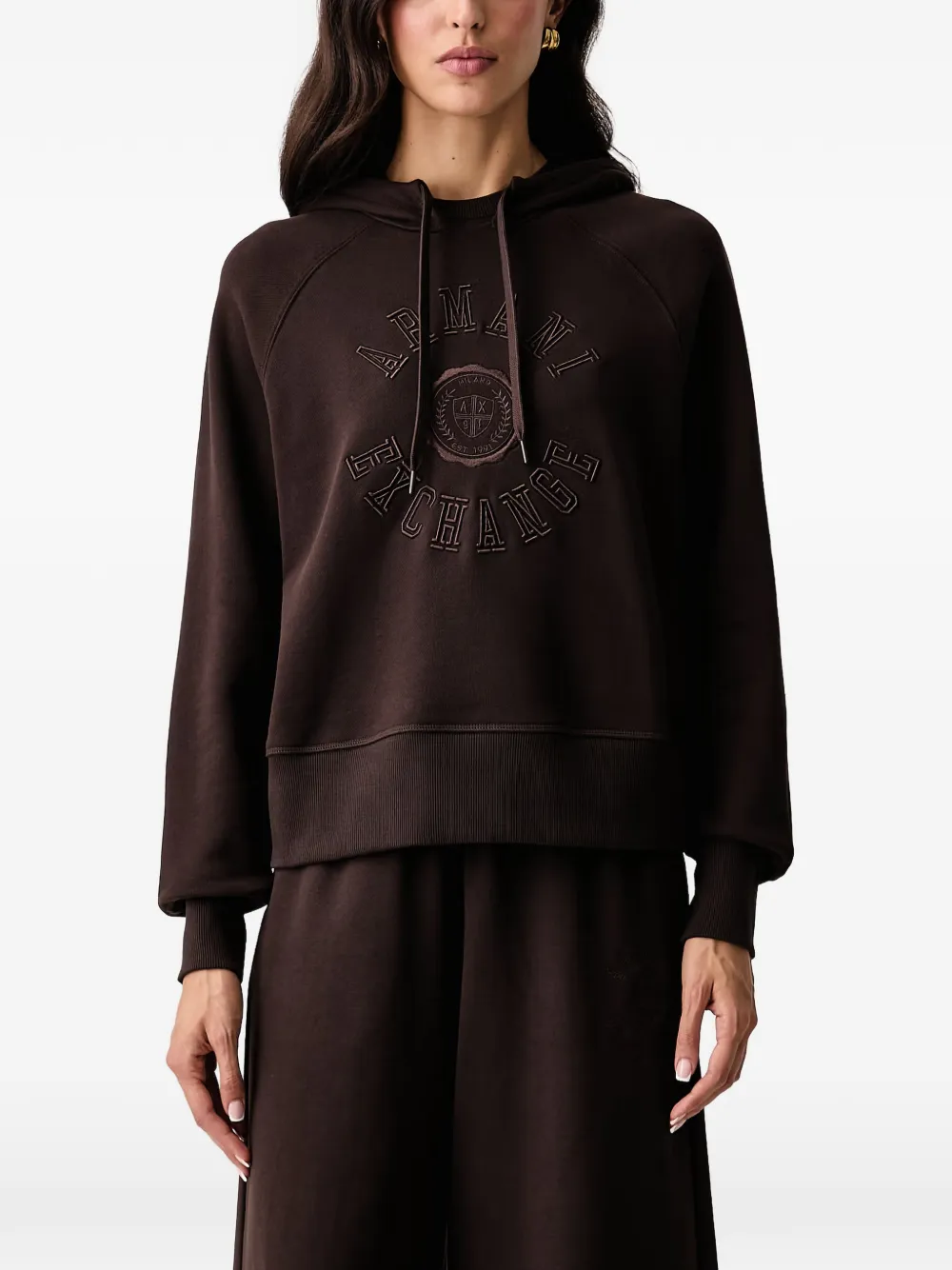 Armani Exchange logo-embroidered raglan-sleeves hoodie