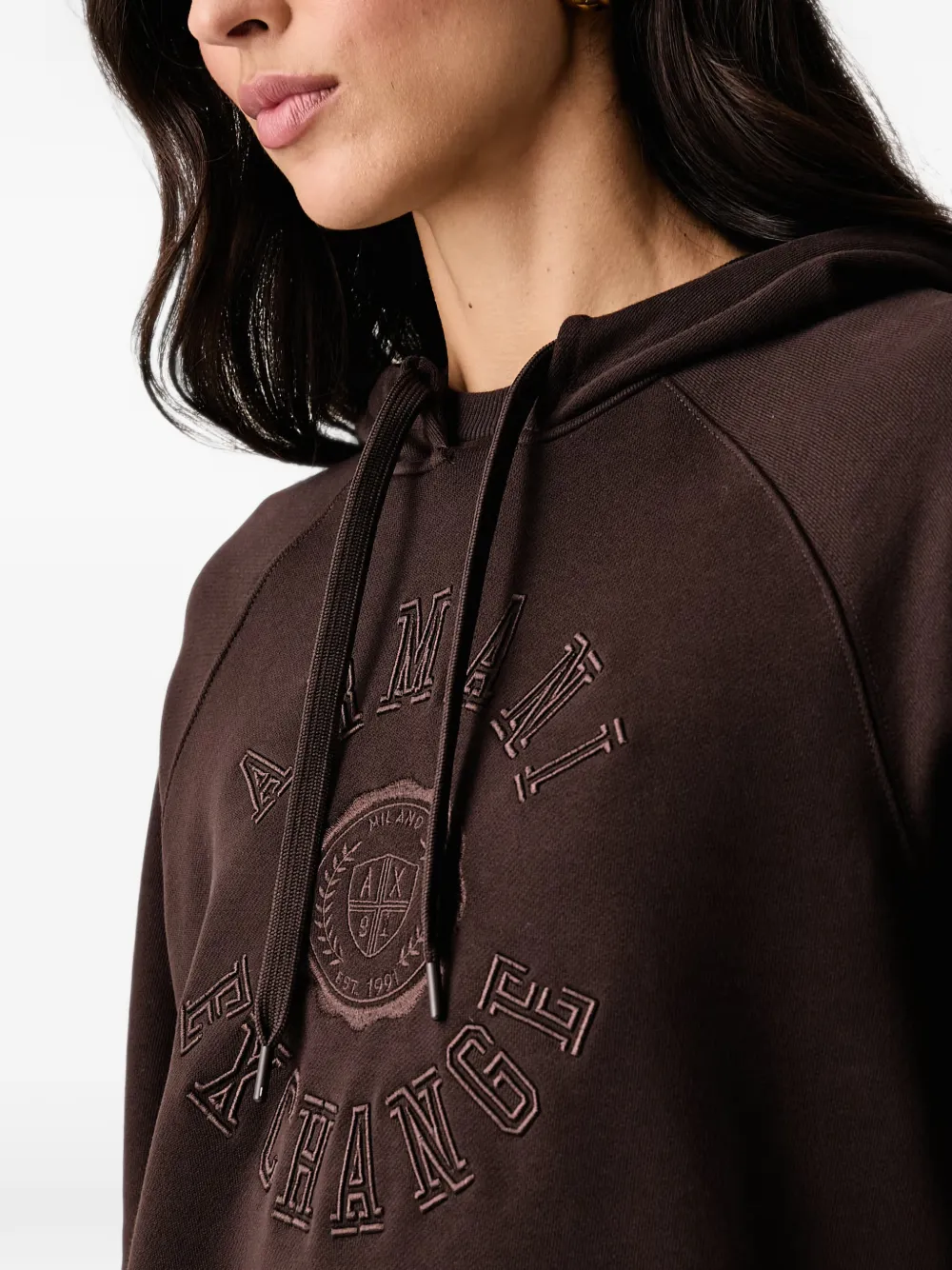 Armani Exchange Hoodie met raglanmouwen en geborduurd logo Bruin