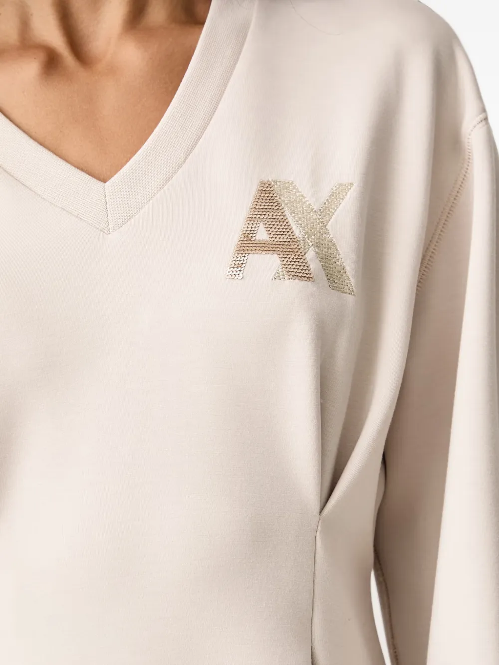 Armani Exchange Geplooide mini-jurk met pailletten en logo Beige