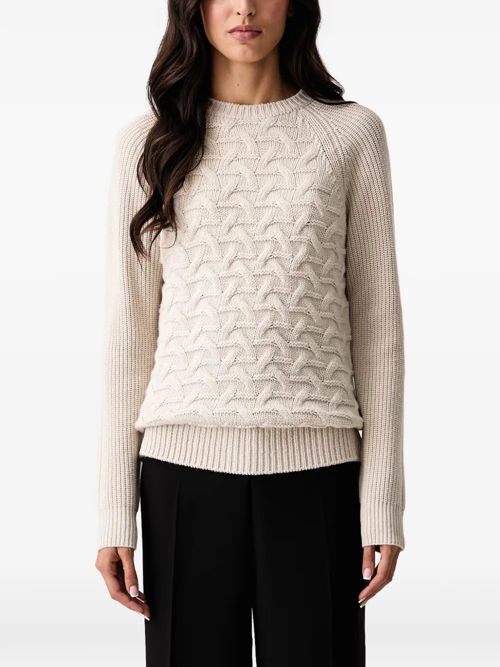 Armani Exchange cable-knit raglan-sleeve sweater - Toni neutri