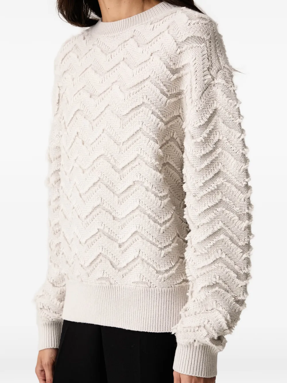 Armani Exchange Gebreide trui met franje en chevronbreisel Beige