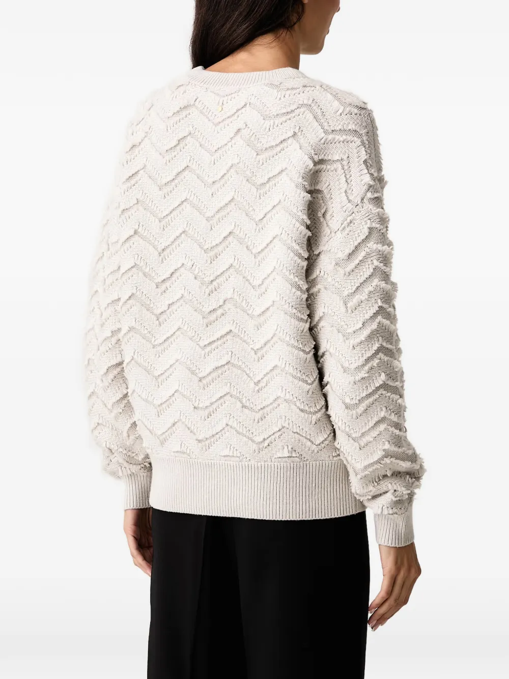 Armani Exchange Gebreide trui met franje en chevronbreisel Beige