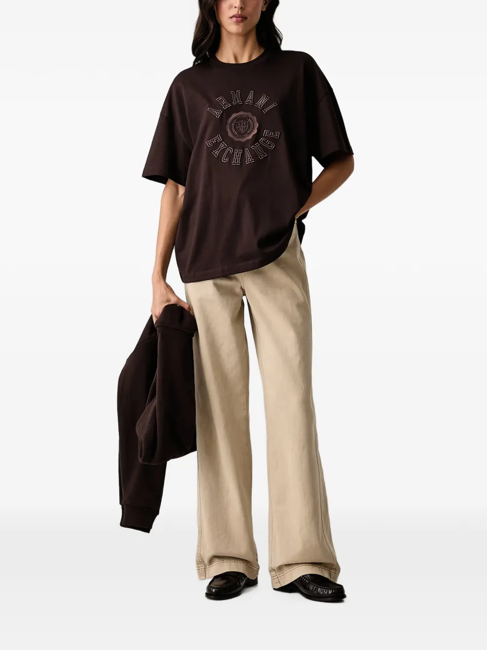Armani Exchange T-shirt met geborduurd logo Bruin