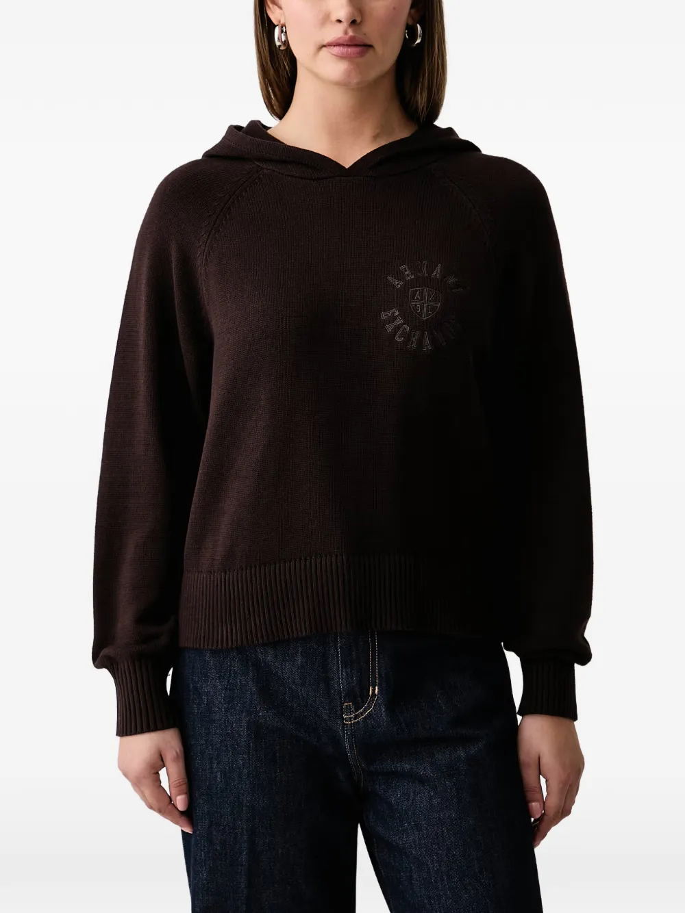 Armani Exchange logo-embroidered raglan-sleeves sweater - Marrone