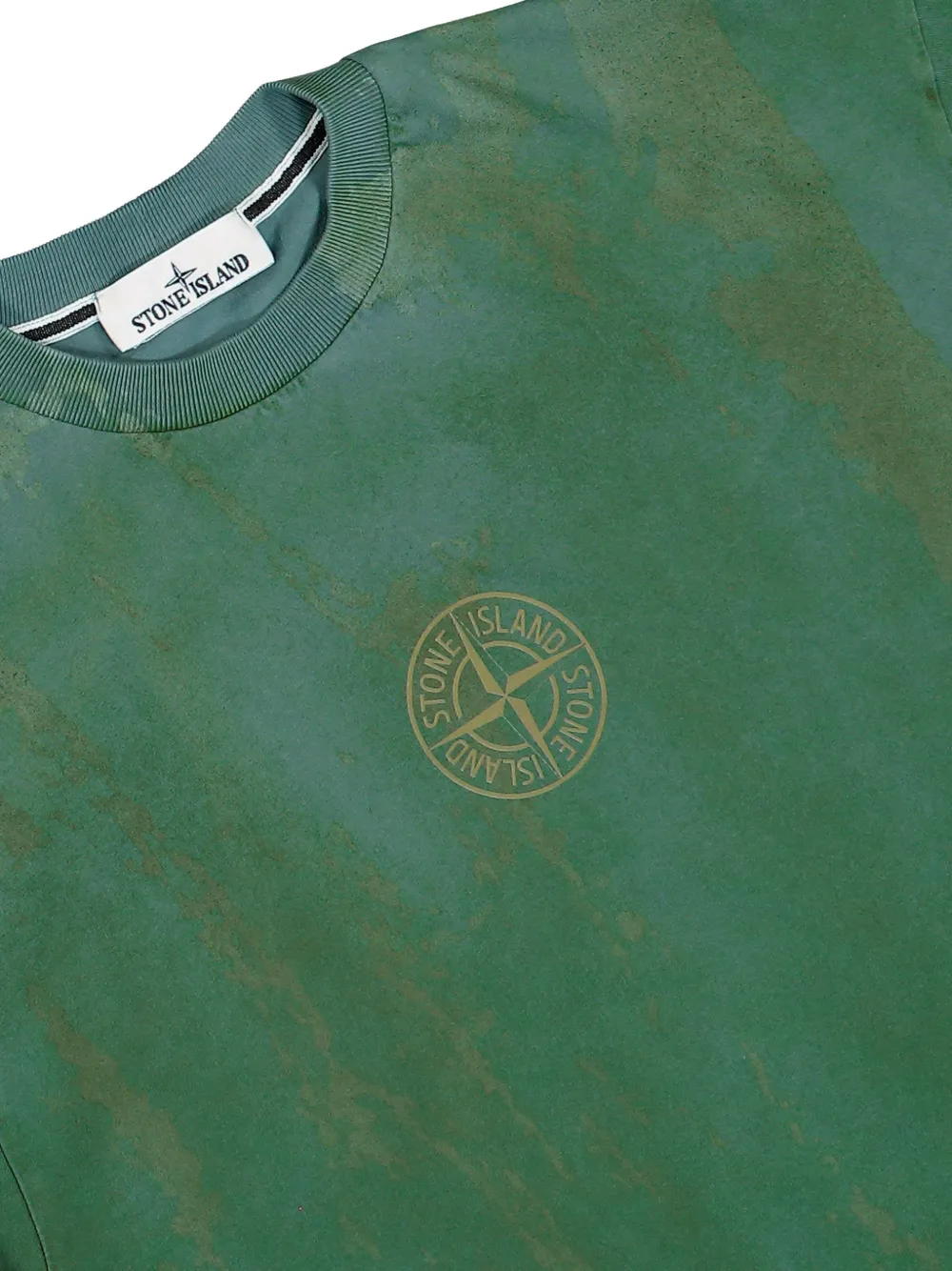 Stone Island 2100002 regular-fit T-shirt van biologisch katoenjersey met 'Bark Tee'-print en laserbewerkt stukgeverfd kleureffect Groen