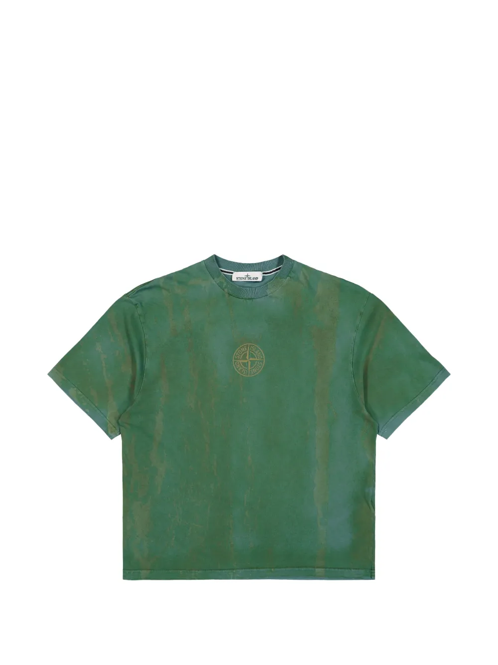 Stone Island 2100002 stückgefärbtes T-Shirt aus Bio-Baumwolljersey mit "Bark Tee"-Print - Grün