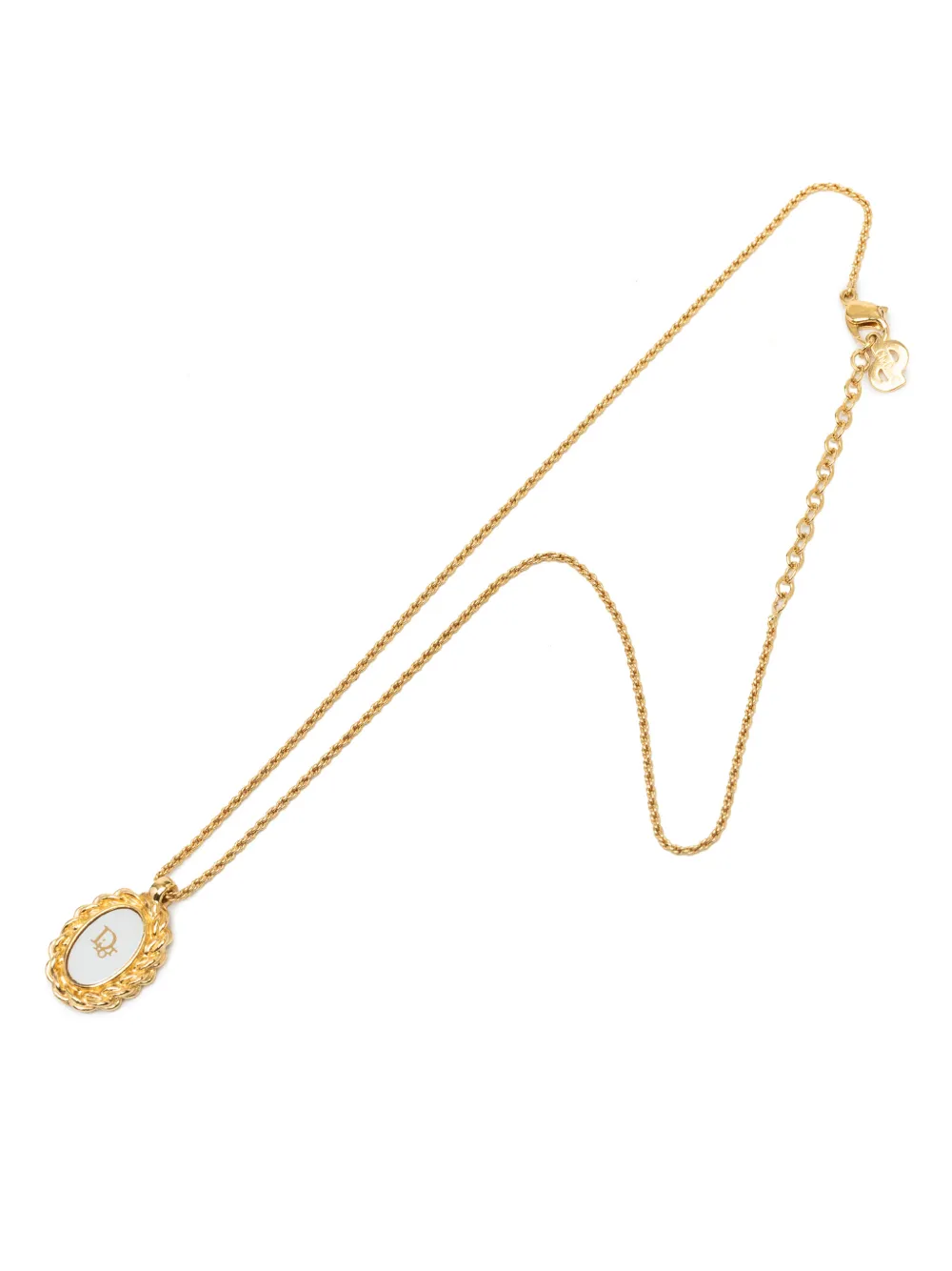 Dior Pre-owned 2000-2026 Gold Plated Resin Logo Oval Pendant Necklace Costume Necklace