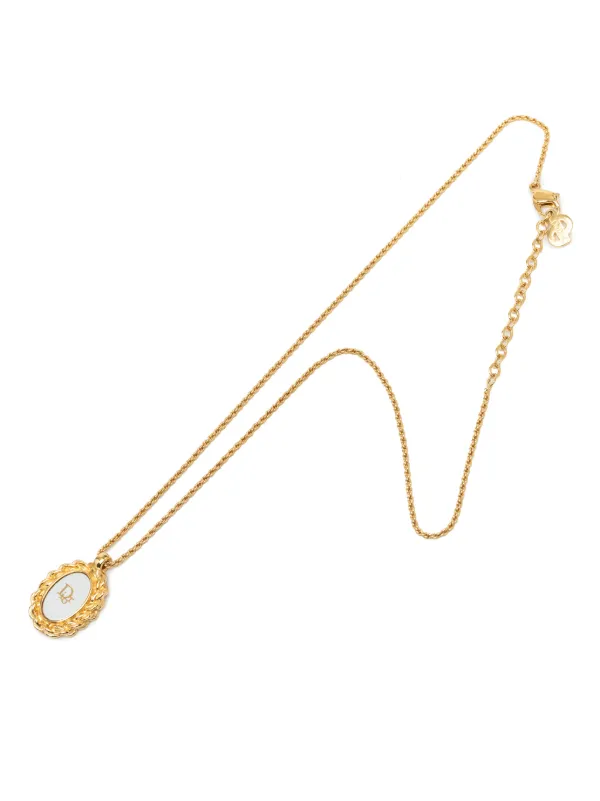 Dior Pre-owned 2000-2026 Gold Plated Resin Logo Oval Pendant Necklace Costume Necklace