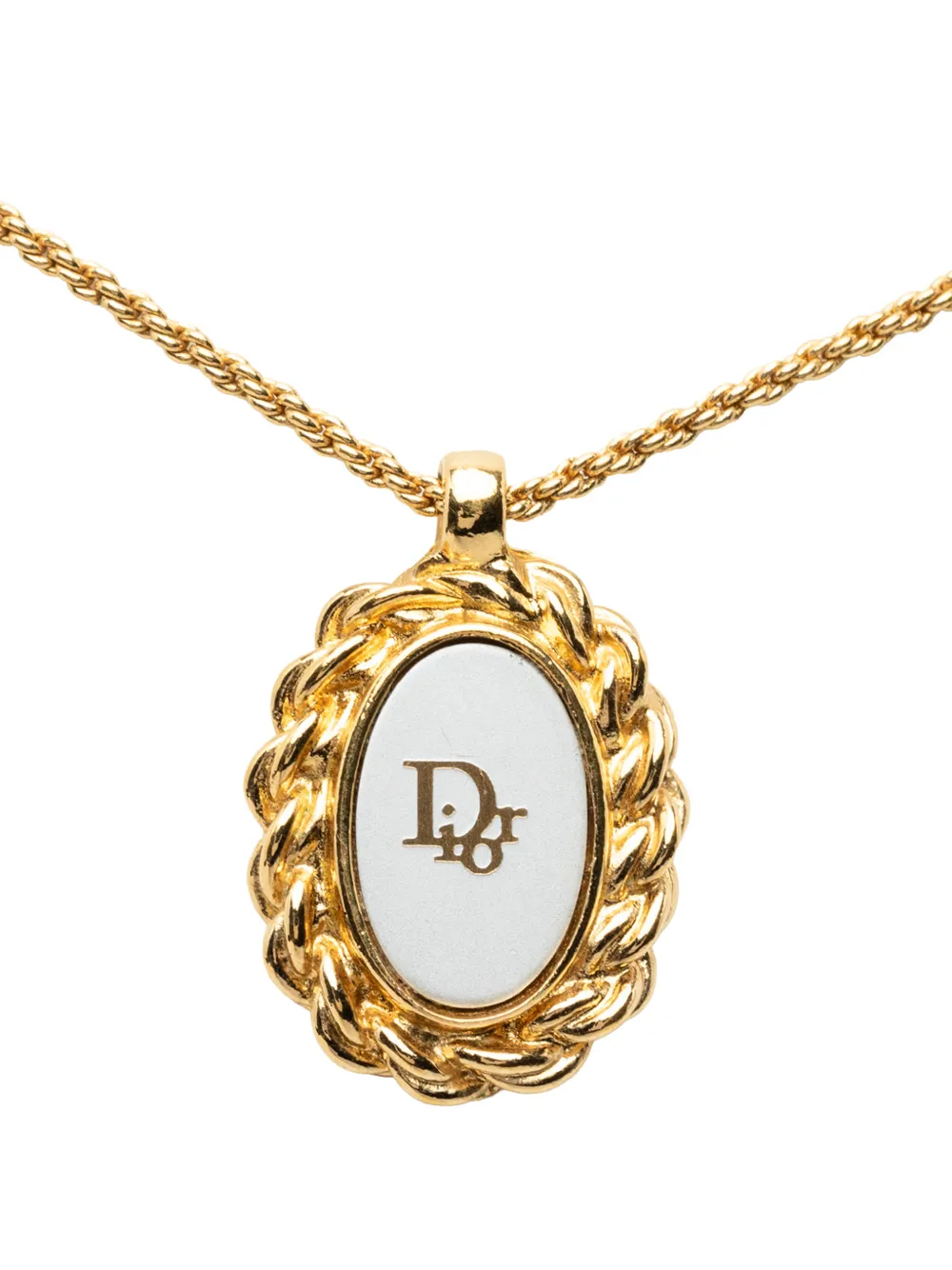 Dior Pre-owned 2000-2026 Gold Plated Resin Logo Oval Pendant Necklace Costume Necklace, view 2