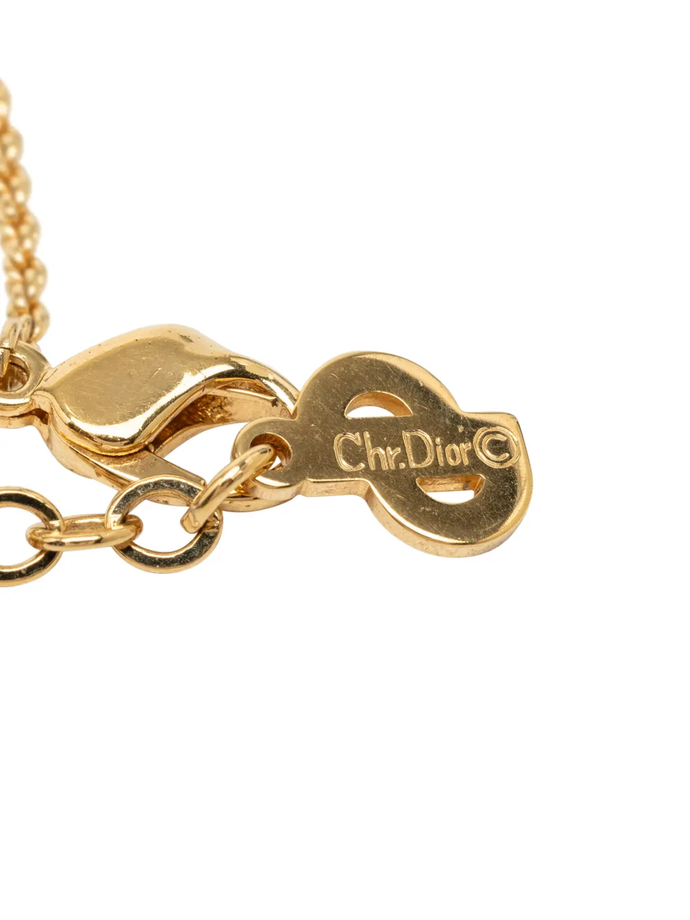 Dior Pre-owned 2000-2026 Gold Plated Resin Logo Oval Pendant Necklace Costume Necklace, view 4