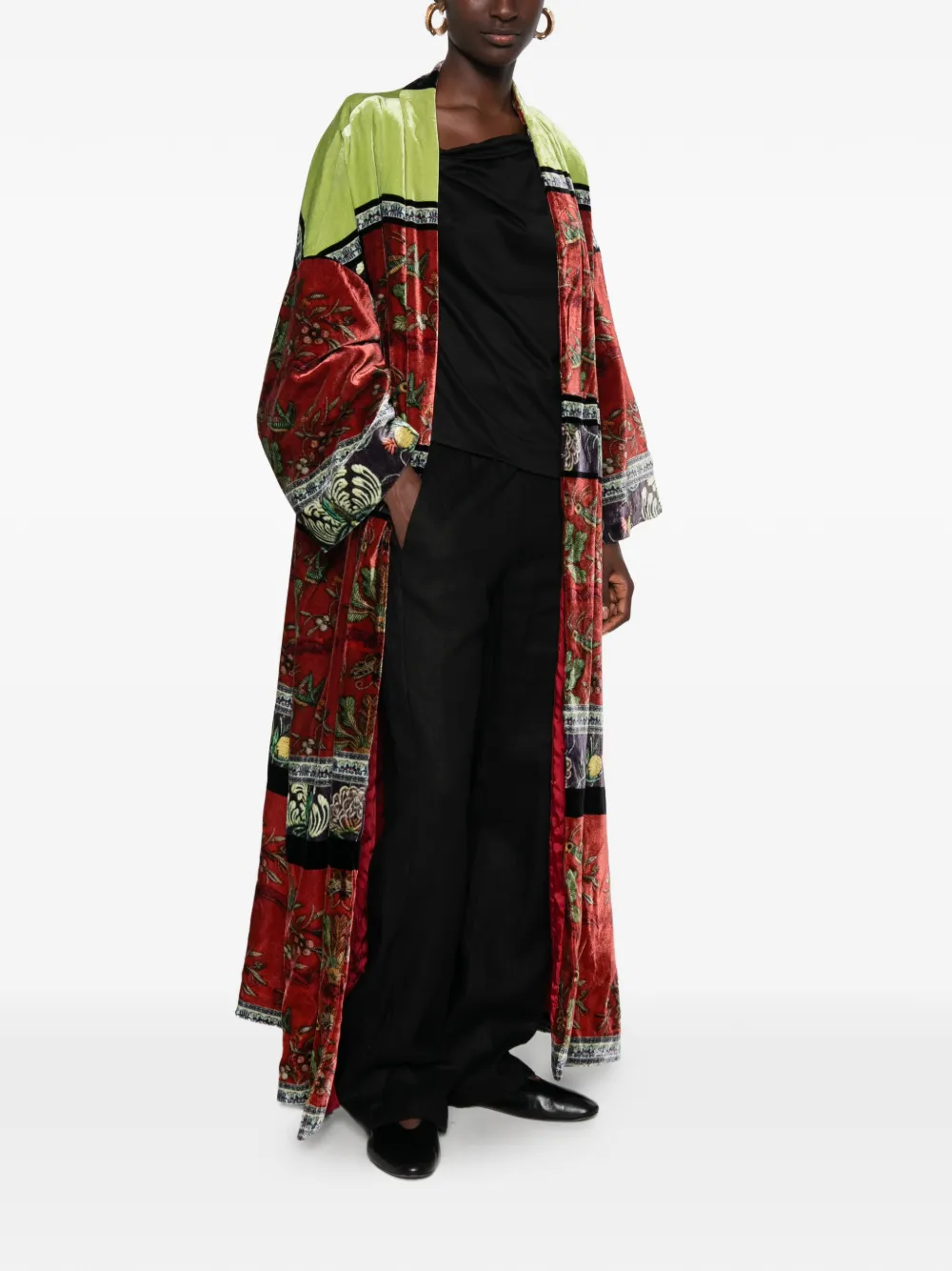 HUI MILANO Fluwelen jas met bloemen-print Rood