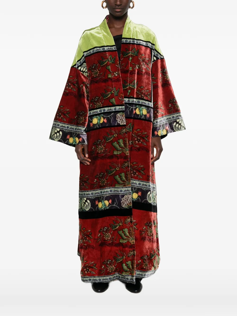 HUI MILANO Fluwelen jas met bloemen-print Rood