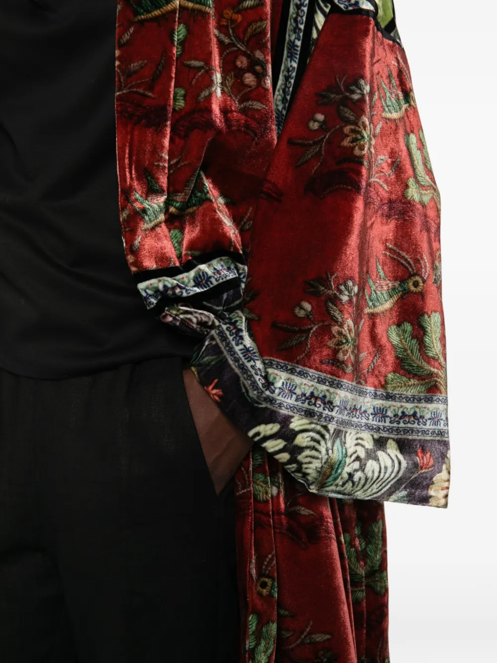 HUI MILANO Fluwelen jas met bloemen-print Rood
