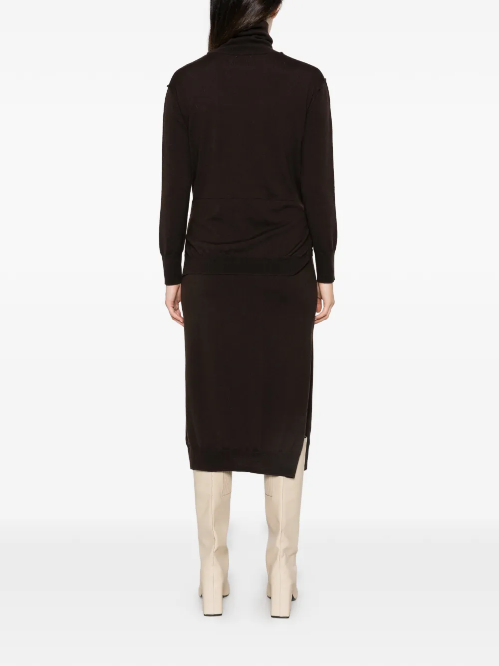 Su Midi-jurk met col en gestrikte taille Bruin