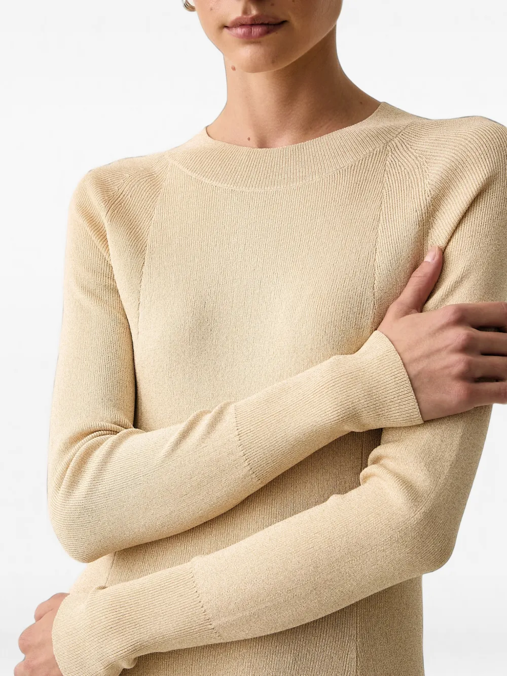 Armani Exchange Geribbelde mini-jurk met lange mouwen Beige