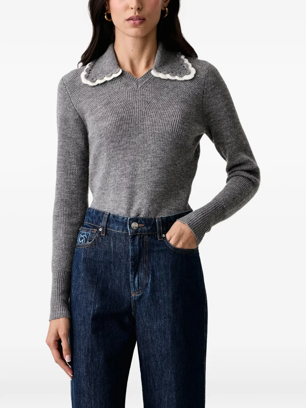 TWINSET Poloshirt met gehaakte kraag Grijs