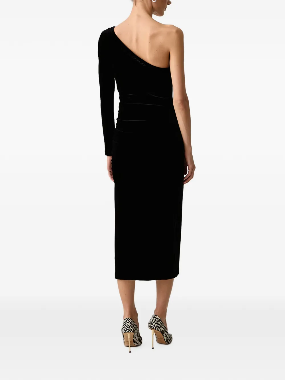 Armani Exchange one-shoulder velvet midi dress Zwart