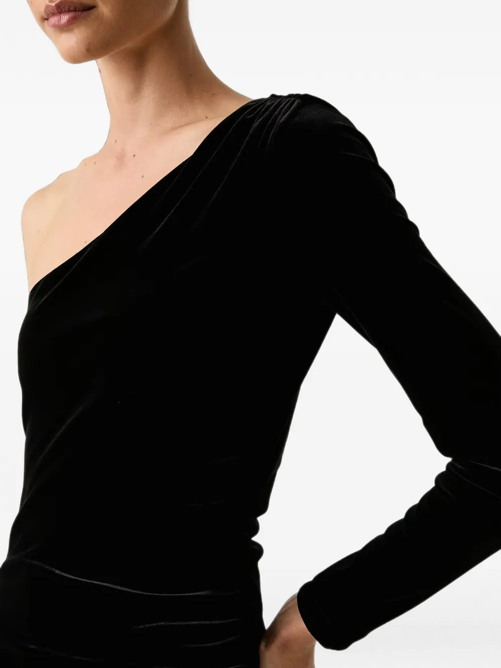 Armani Exchange one-shoulder velvet midi dress Zwart