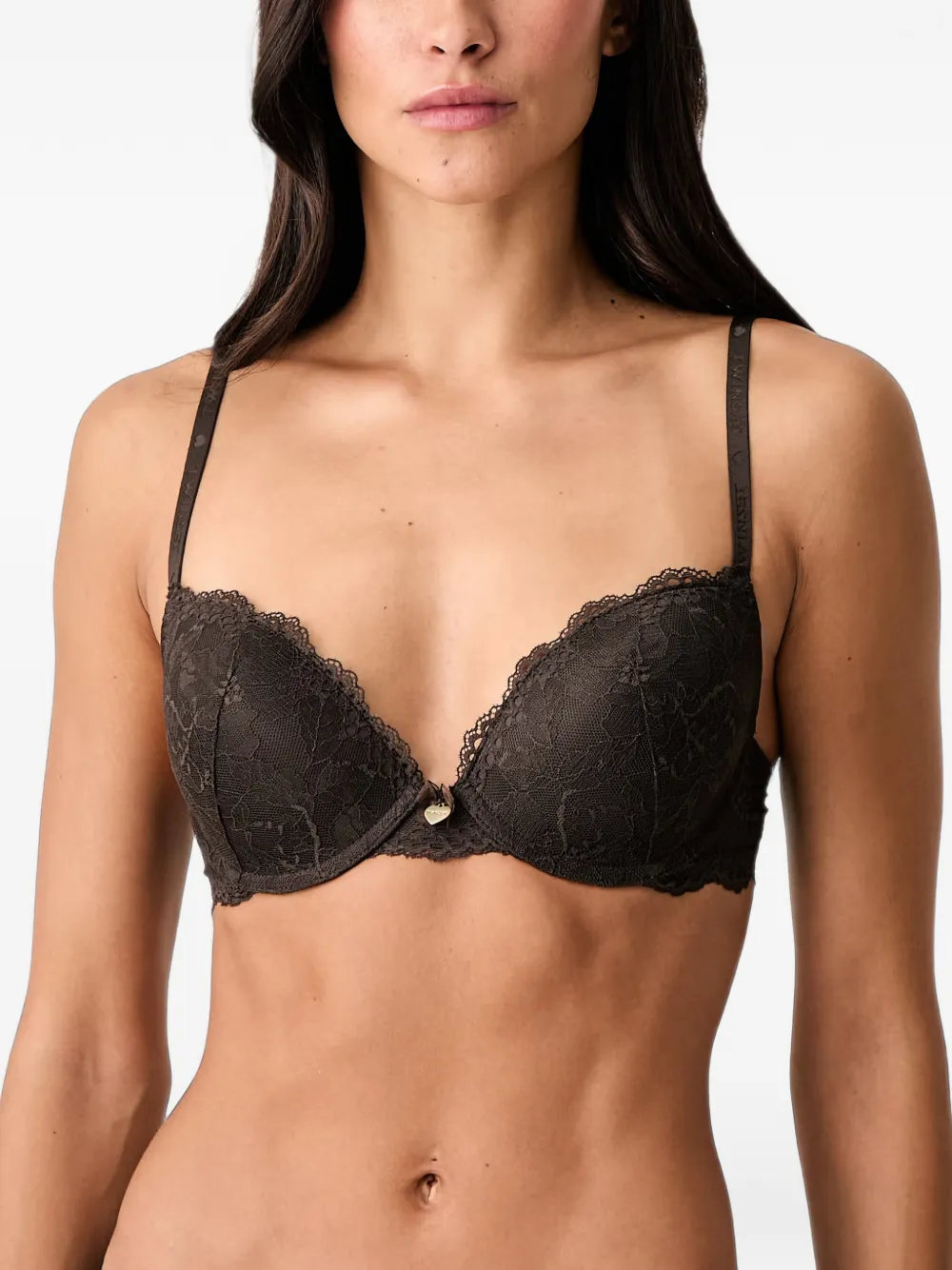 Twinset Lace-trim Push-up Bra In Brown