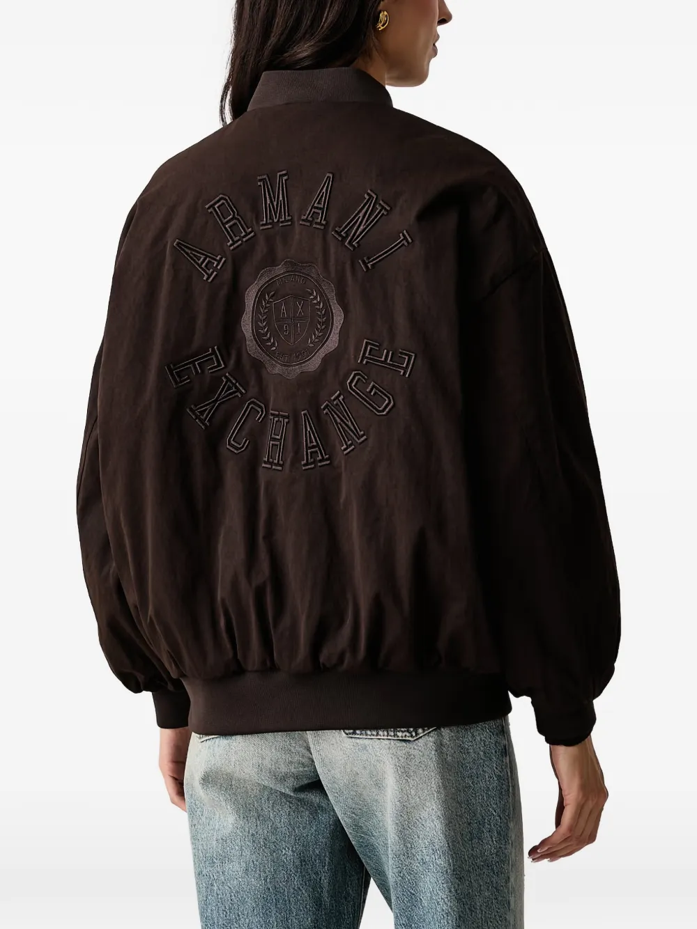 Armani Exchange Blouson bomberjack met geborduurd logo Bruin