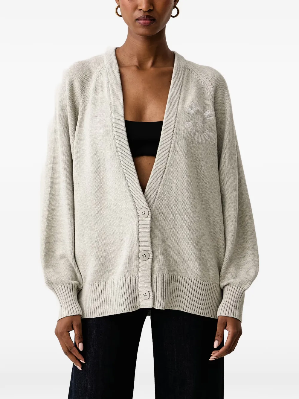 Armani Exchange logo-embroidered raglan-sleeve cardigan - Neutrals
