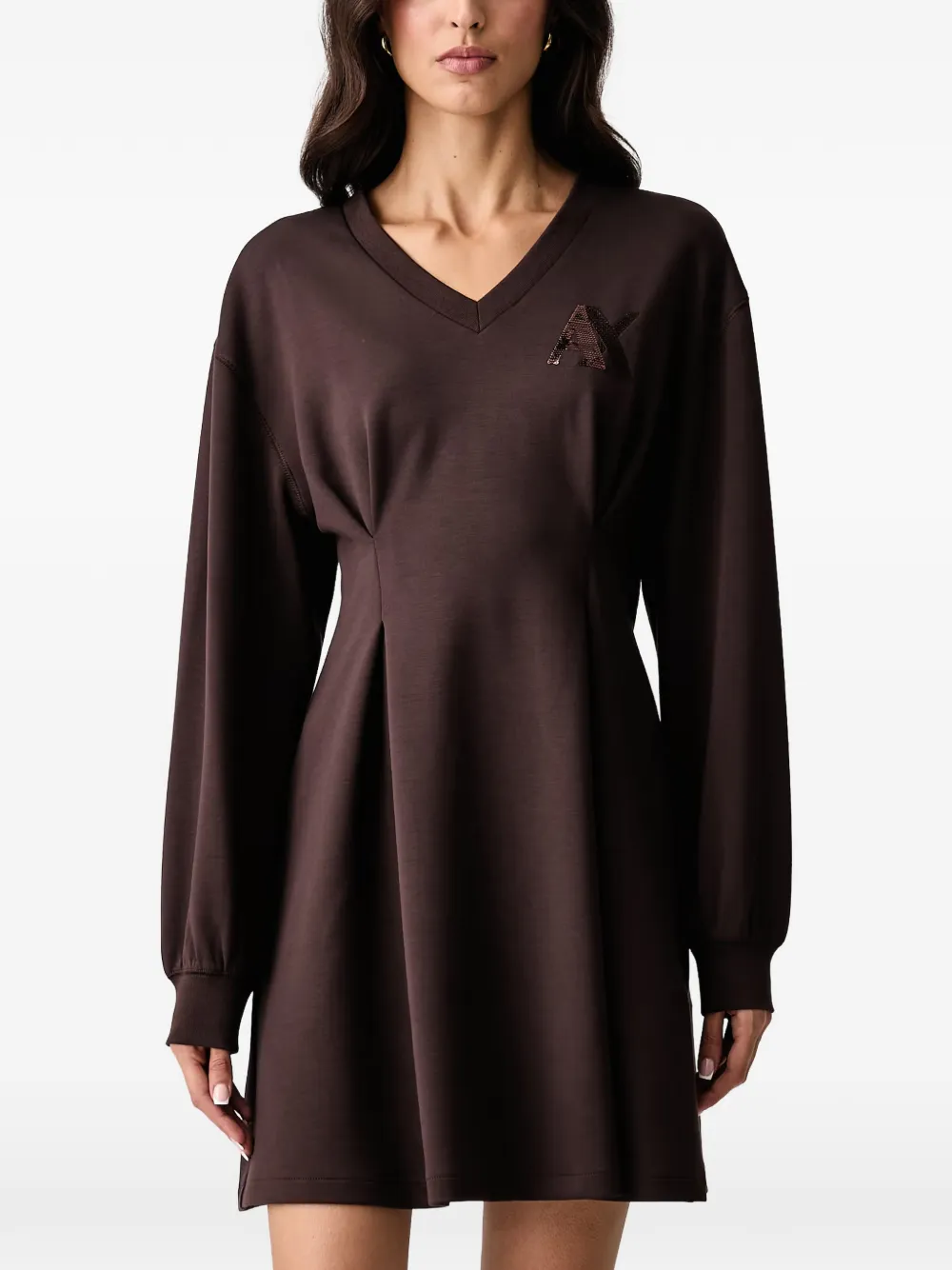 Armani Exchange sequin-logo pleated dress