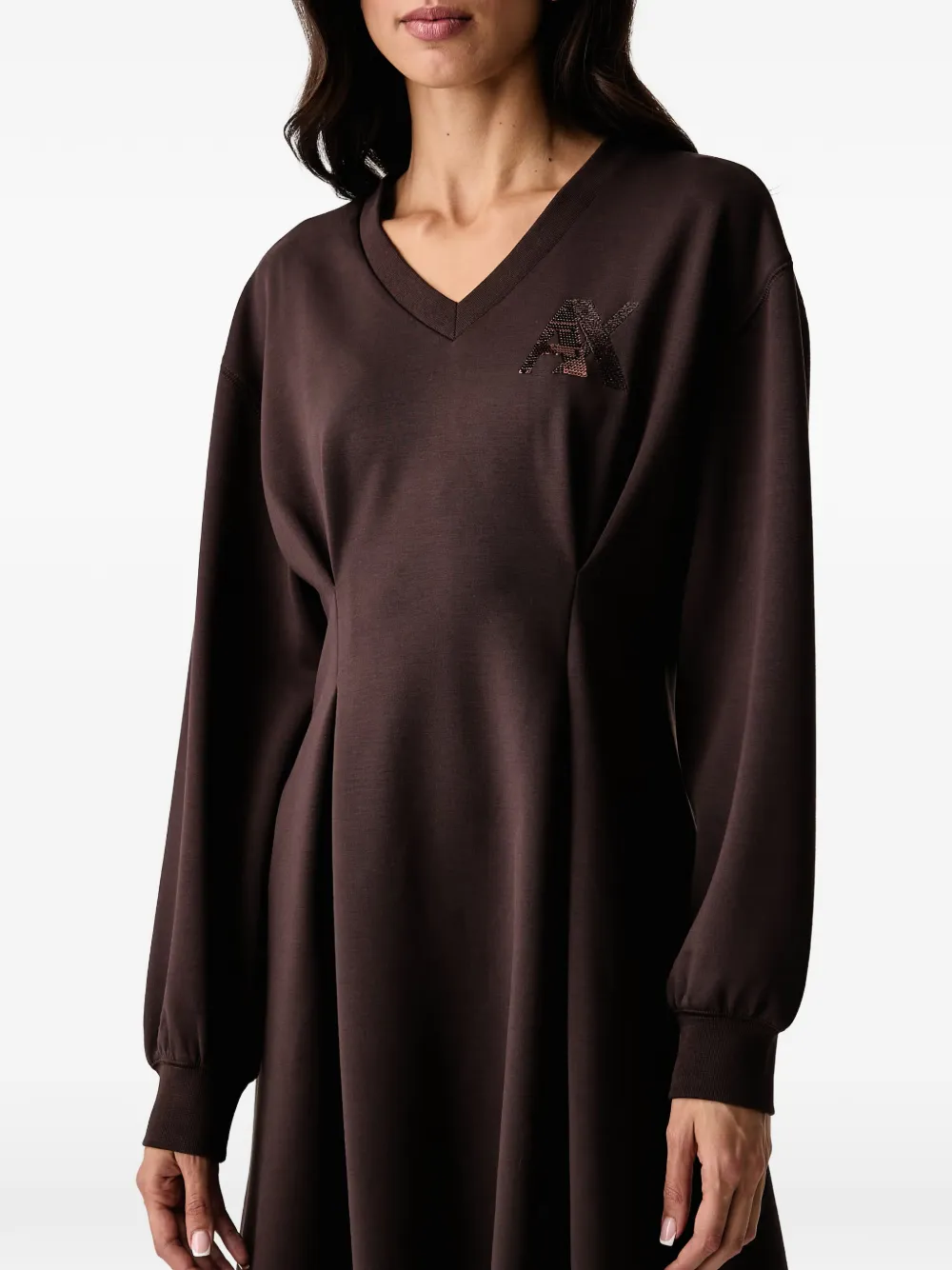 Armani Exchange Geplooide jurk met pailletten en logo Bruin