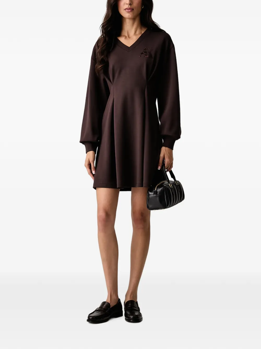 Armani Exchange robe plissée à logo orné de sequins - Marron