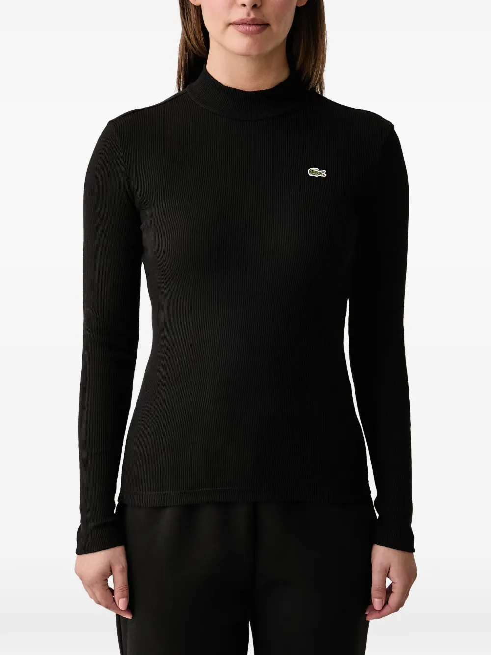 Lacoste Ribgebreide top met hoge hals Zwart