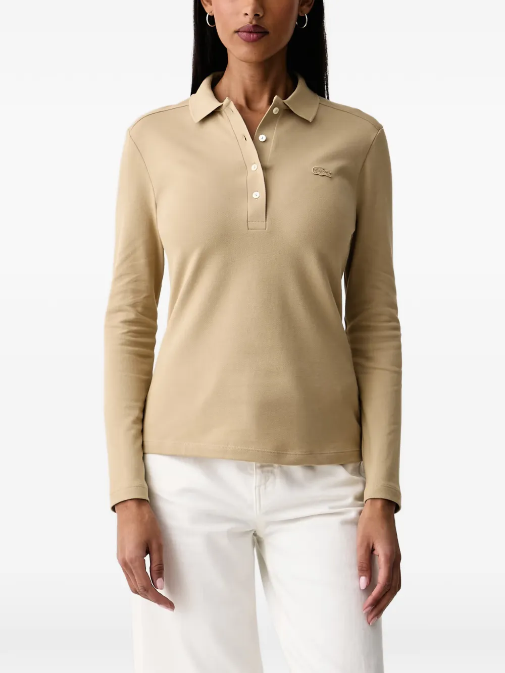 Lacoste logo-patch long-sleeve polo shirt - Toni neutri