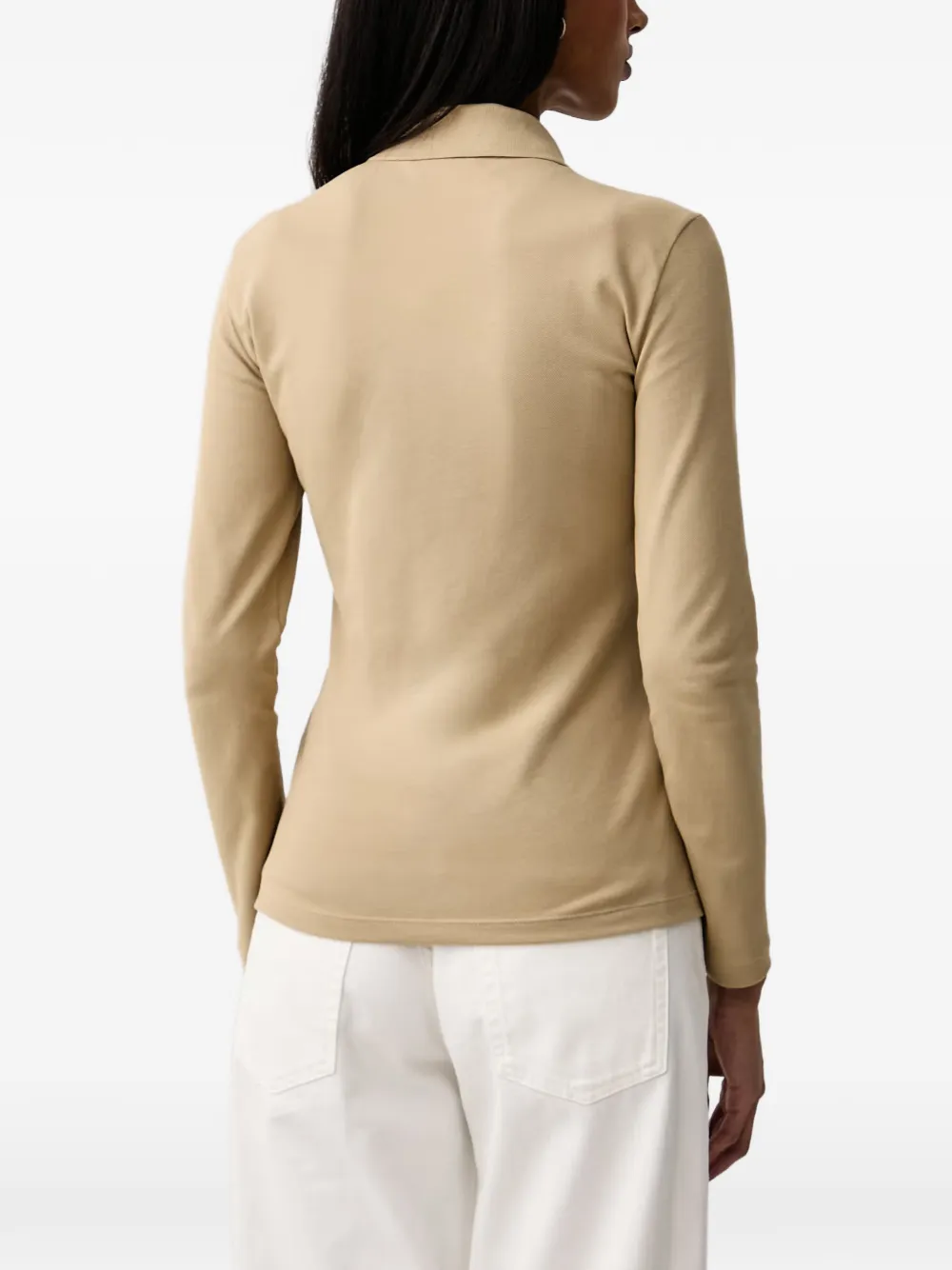 Lacoste logo-patch long-sleeve polo shirt Beige