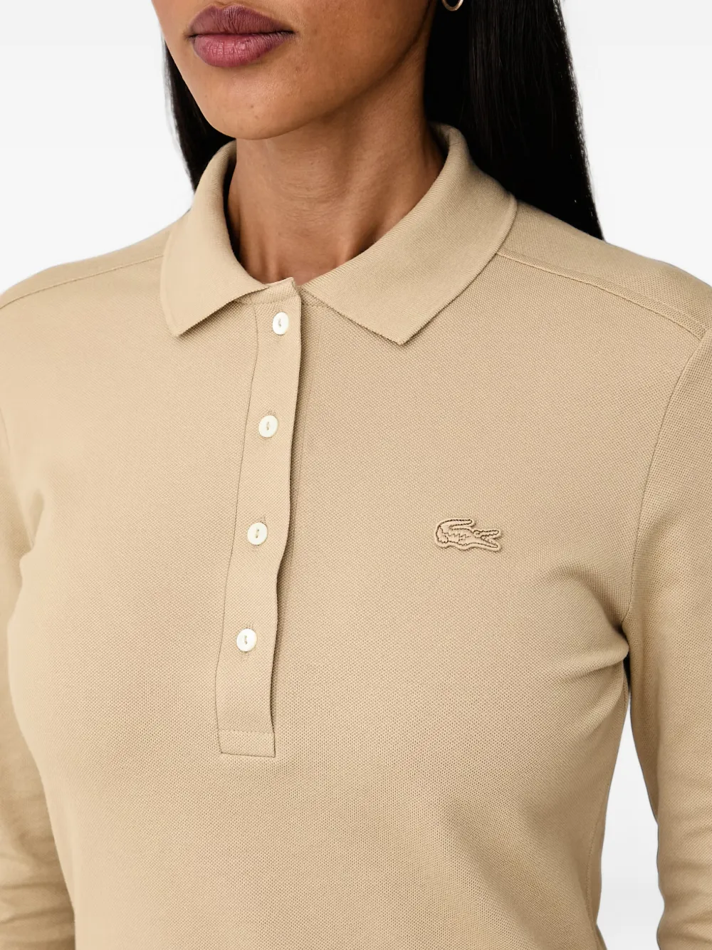 Lacoste logo-patch long-sleeve polo shirt Beige