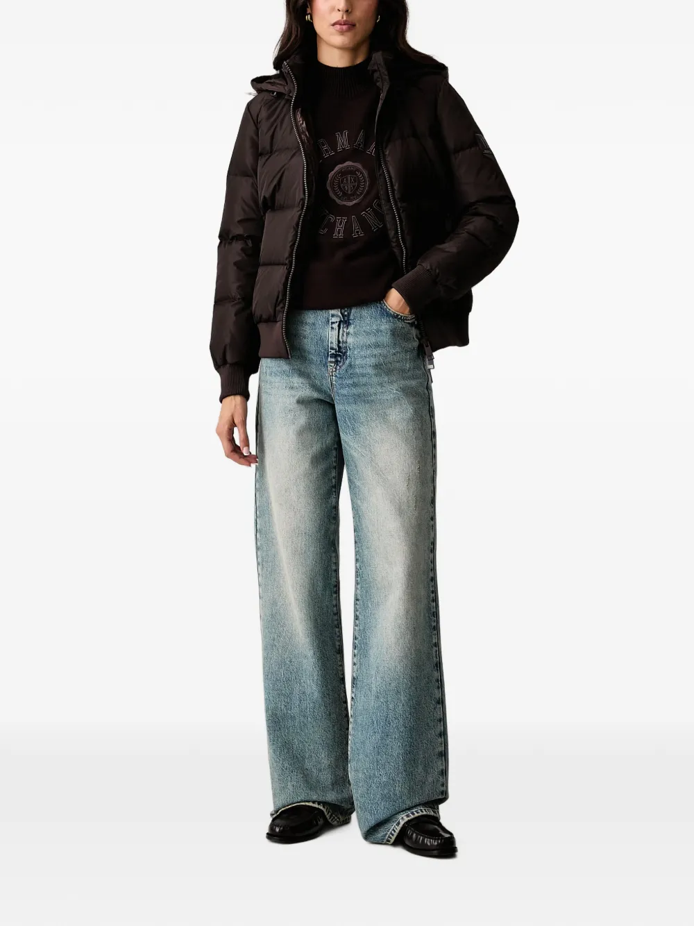 Armani Exchange Trui met geborduurd logo en hoge hals Bruin
