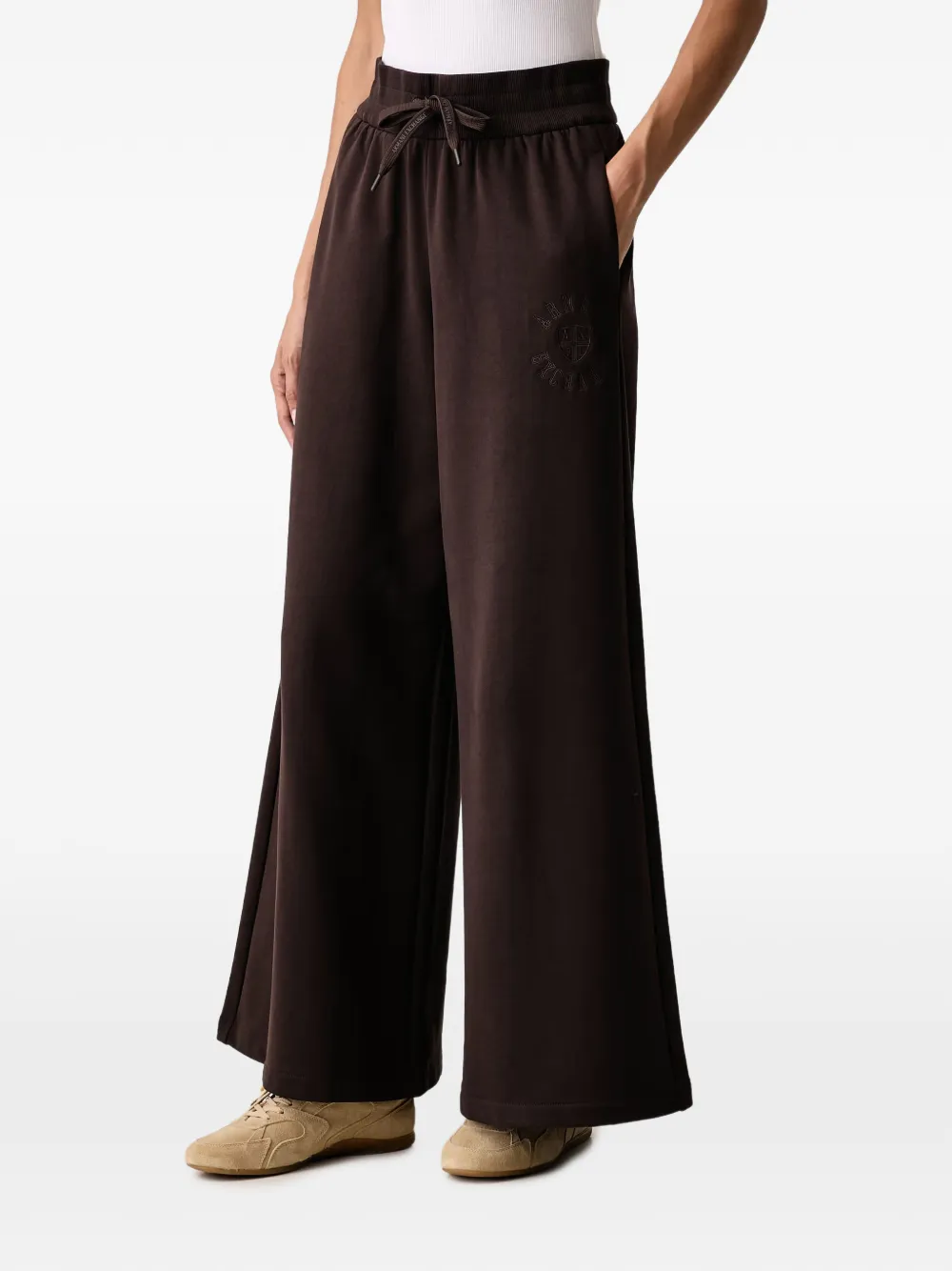 Armani Exchange logo-embroidered wide-leg track pants - Marrone