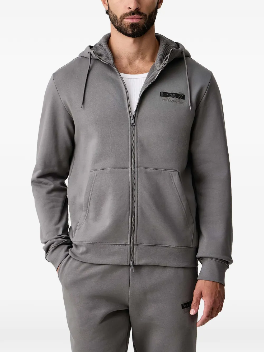Ea7 Emporio Armani logo-print zip-up hoodie in Grey