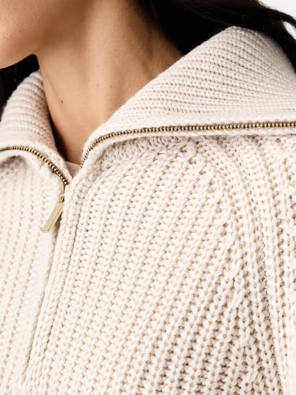 Armani Exchange Geribbelde trui met halve rits Beige