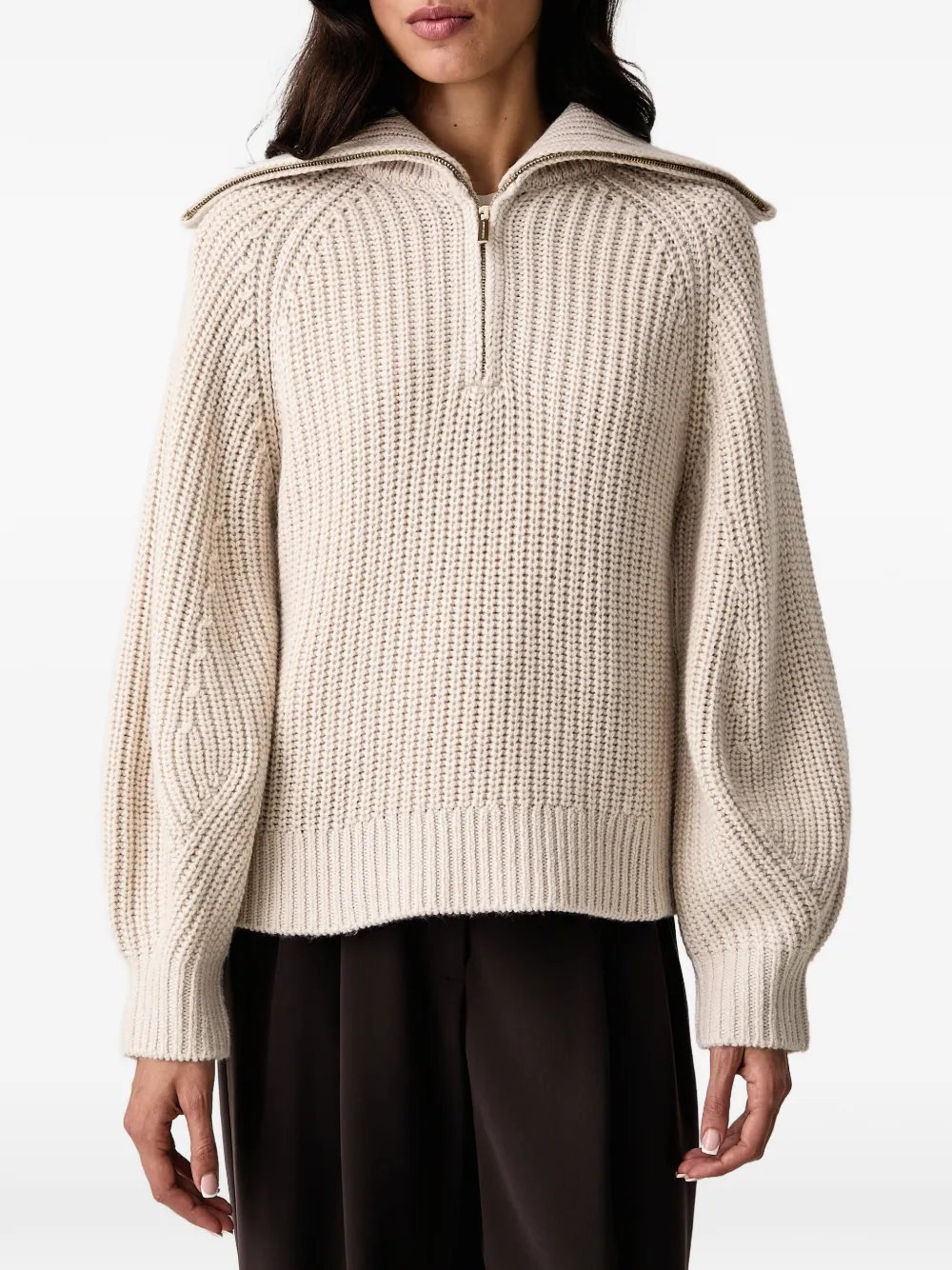 Armani Exchange Geribbelde trui met halve rits Beige