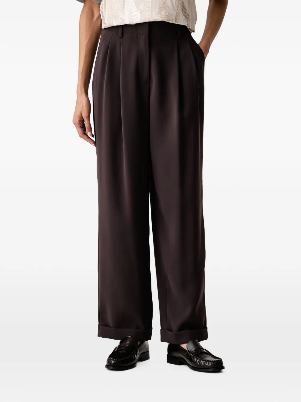Armani Exchange pantalon plissé à ourlet retroussé - Marron Armani Exchange pantalon plissé à ourlet retroussé - Marron