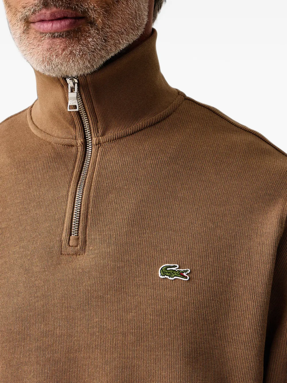 Lacoste Trui met logo-patch en kwartrits Bruin