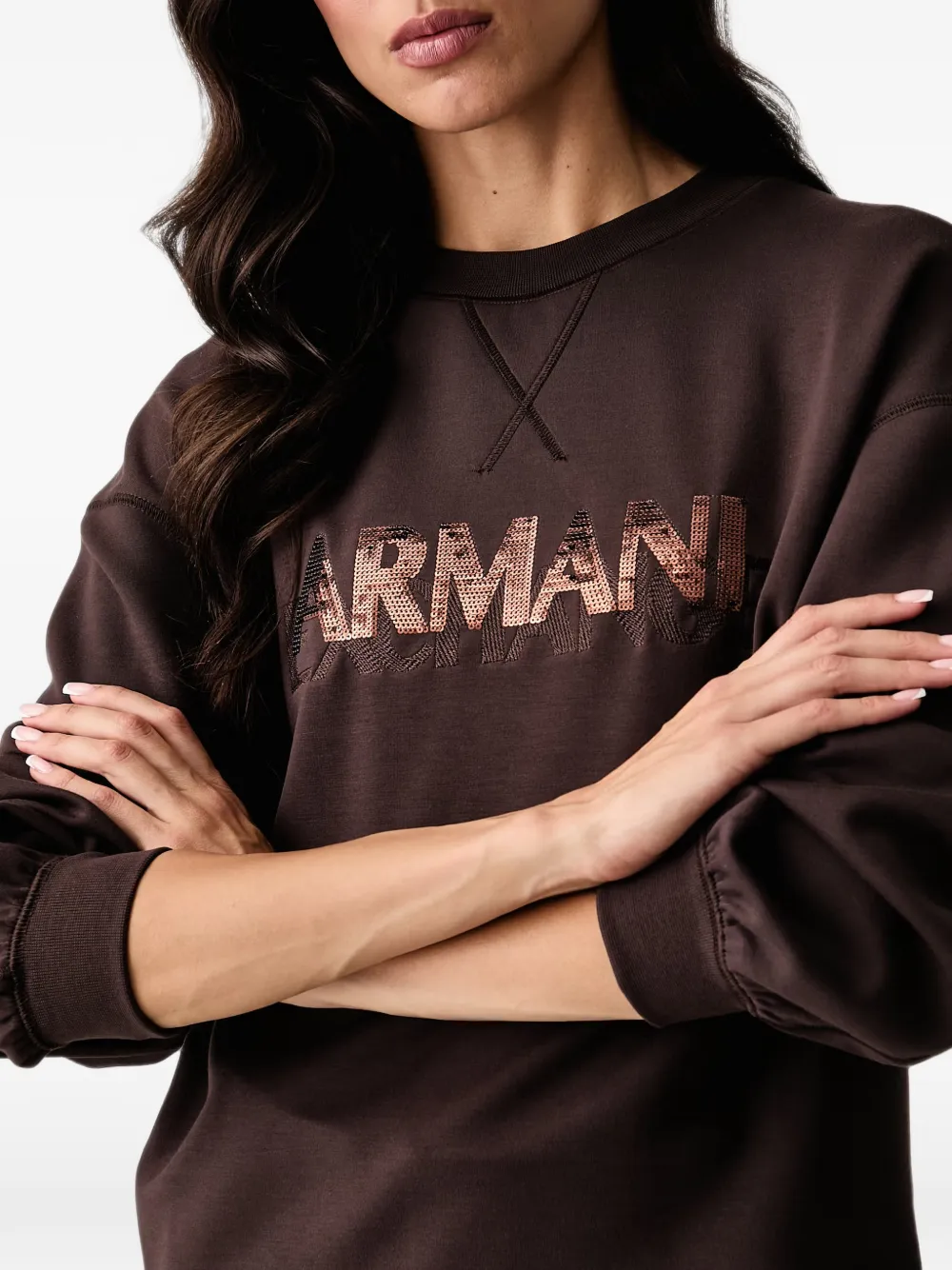 Armani Exchange Sweater met logo van pailletten Bruin