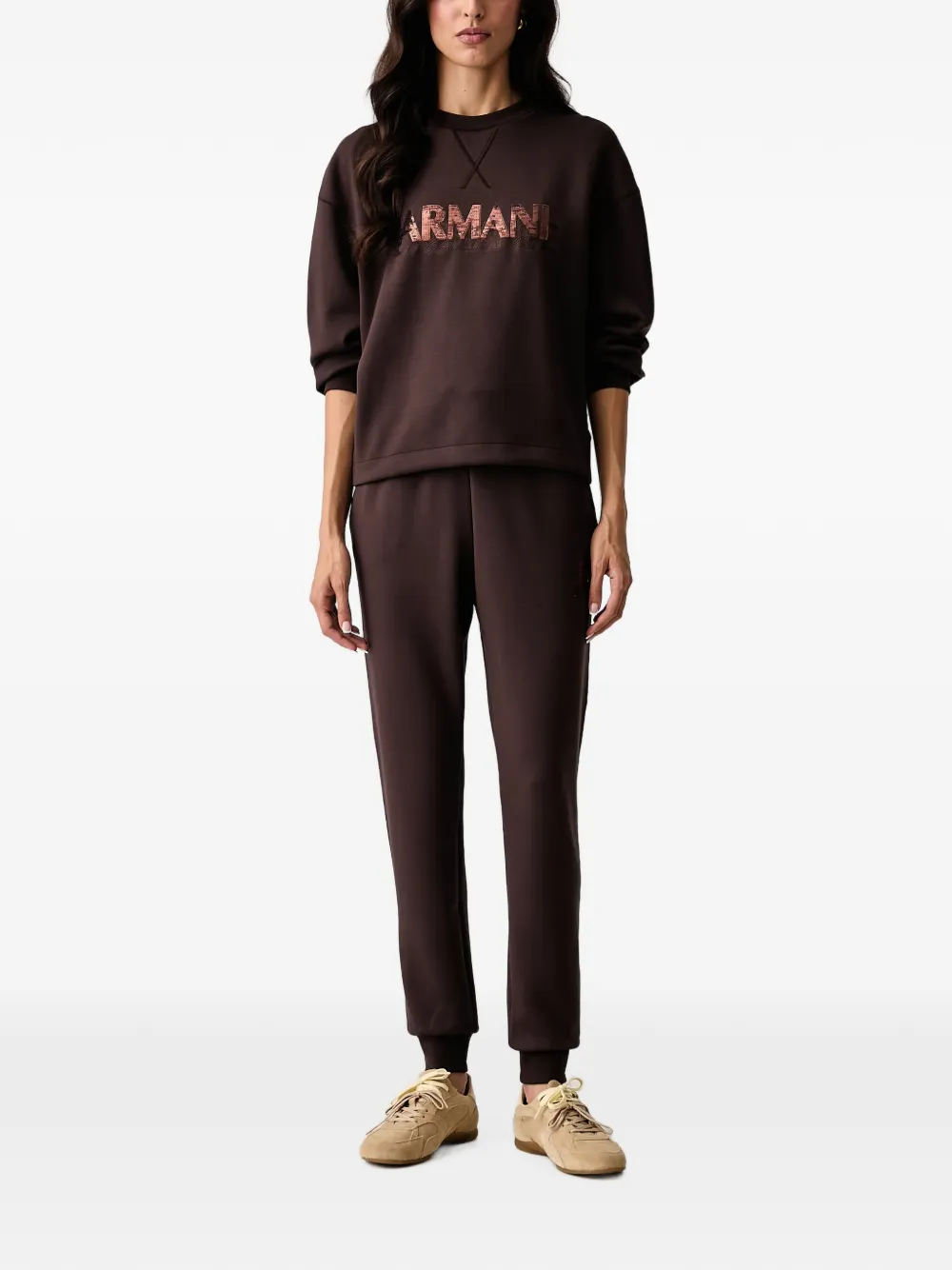 Armani Exchange Sweater met logo van pailletten Bruin