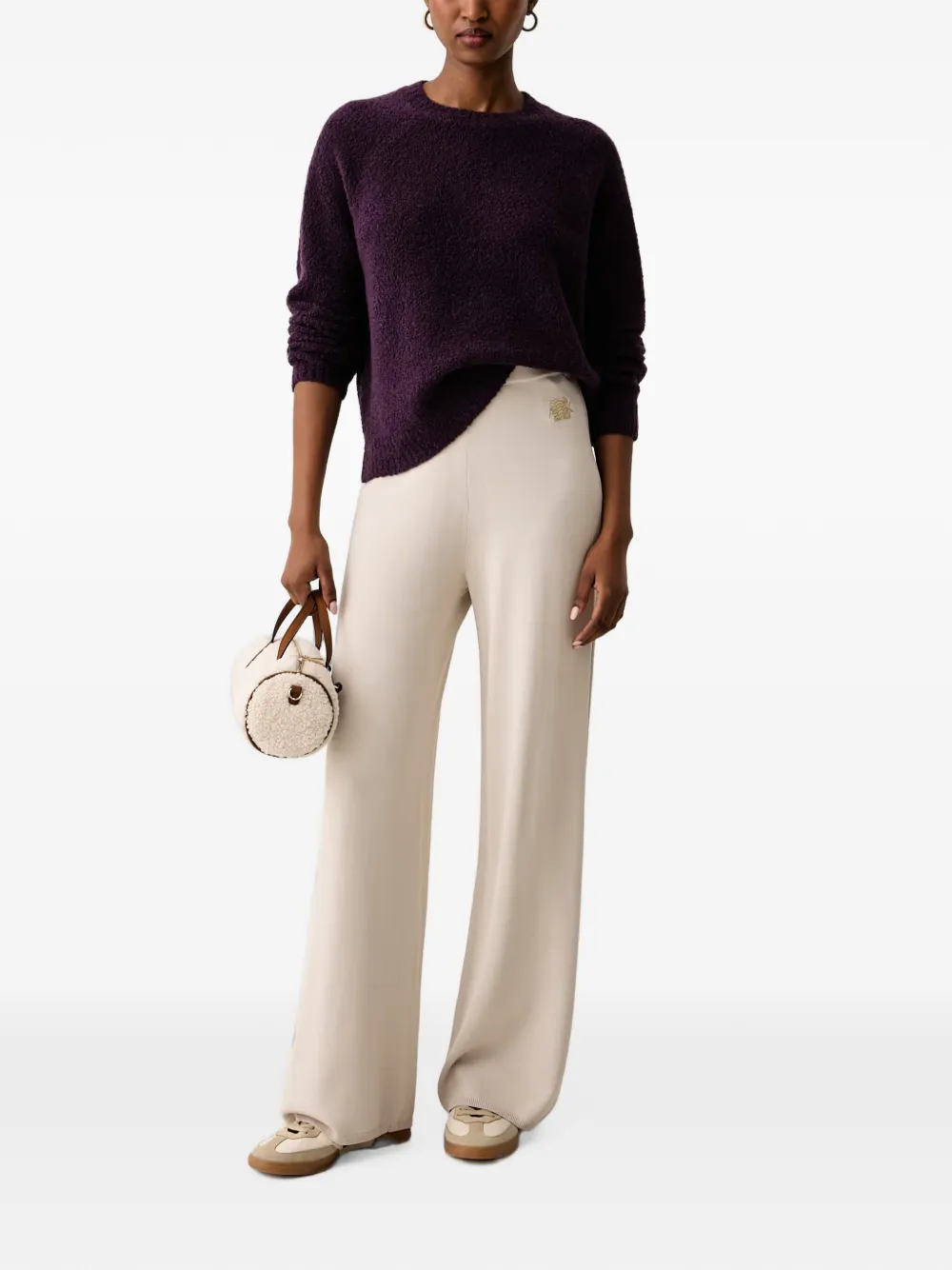 Armani Exchange logo-embroidered knitted trousers Beige