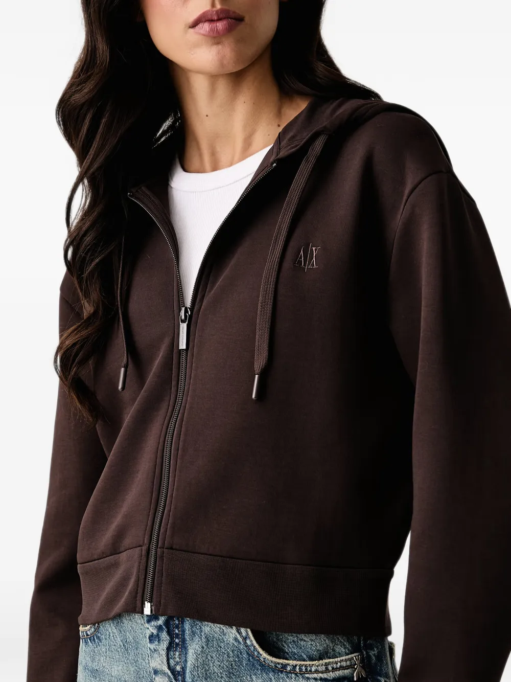 Armani Exchange Hoodie met geborduurd logo Bruin