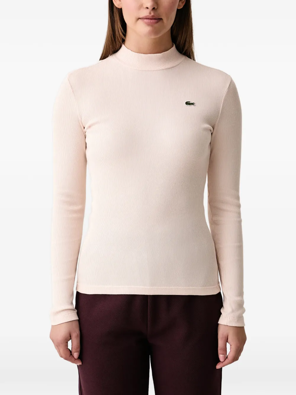 Lacoste Slim-fit T-shirt met hoge hals en lange mouwen Roze