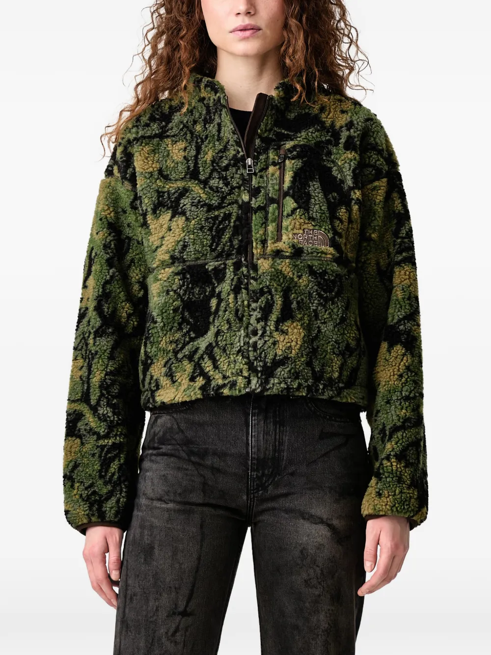 The North Face Fleece Zip-up Cropped Jacket In Green