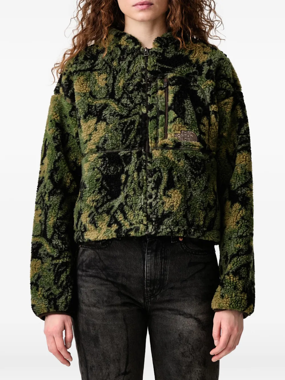 The North Face Fleece cropped jack met rits Groen