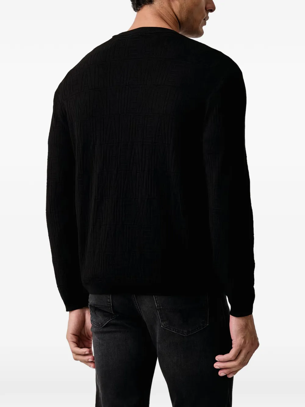 Armani Exchange Trui met ronde hals en logo-jacquard Zwart