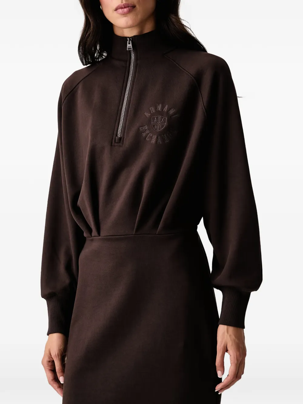 Armani Exchange Mini-jurk met geborduurd logo en kwartrits Bruin